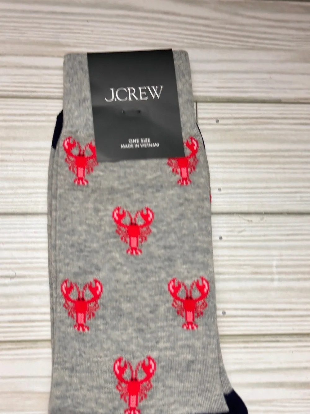 J. Crew Crew Style Gray Lobster Pattern Socks One Size New With Tag